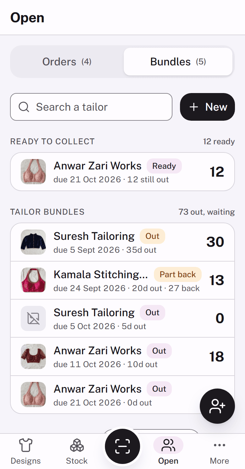 Bundles out with each tailor and what is ready to pick up