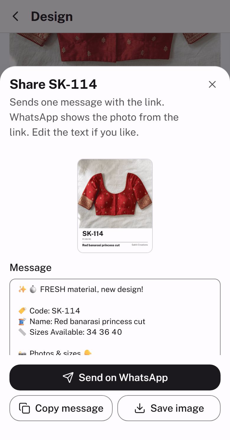 Sharing design SK-114 on WhatsApp